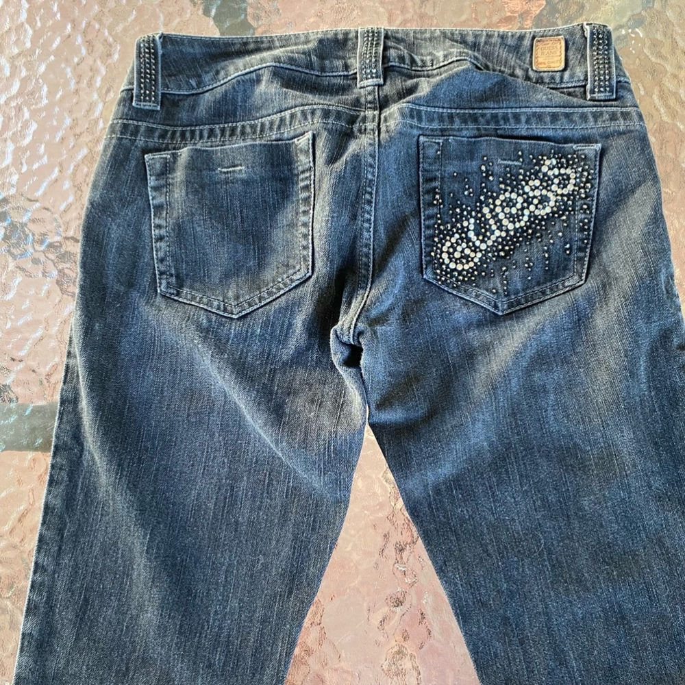 Guess Women's low rise Boot Cut black jeans with rhinestones y2k